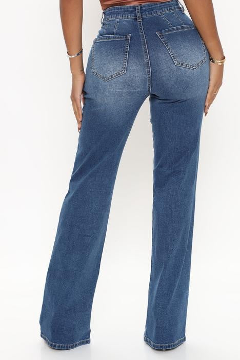 Dame Flared Jeans med frynsede kanter og sidelister Stilla