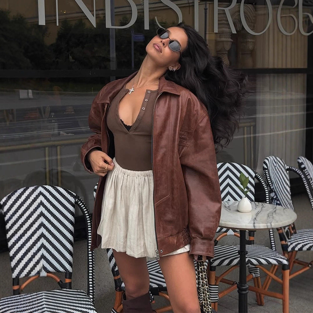 Dame casual kunstlæderjakke i oversized stil Stilla