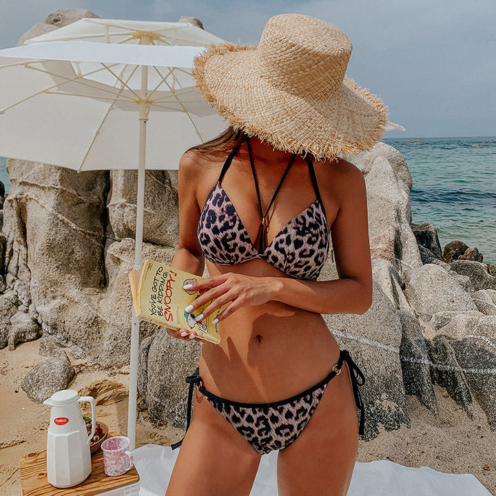 Dame Bikini-sæt med moderigtigt leopardmønster og justerbare stropper Skovae