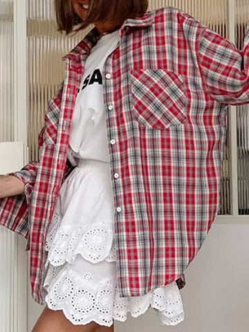 Dame afslappet ternet skjorte med behagelig oversized pasform Stilla