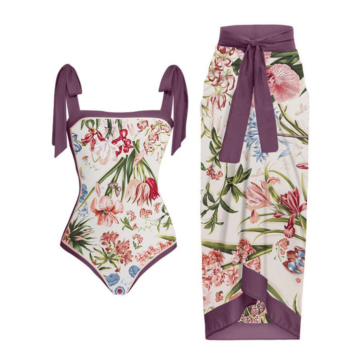 Dame one-piece badedragt med elegant indpakningsskørt og modige remme Skovae