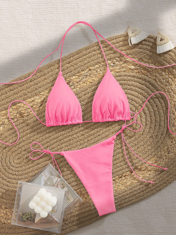 Dame trekantet bikini med elastiske bindebånd og feminine detaljer Skovae