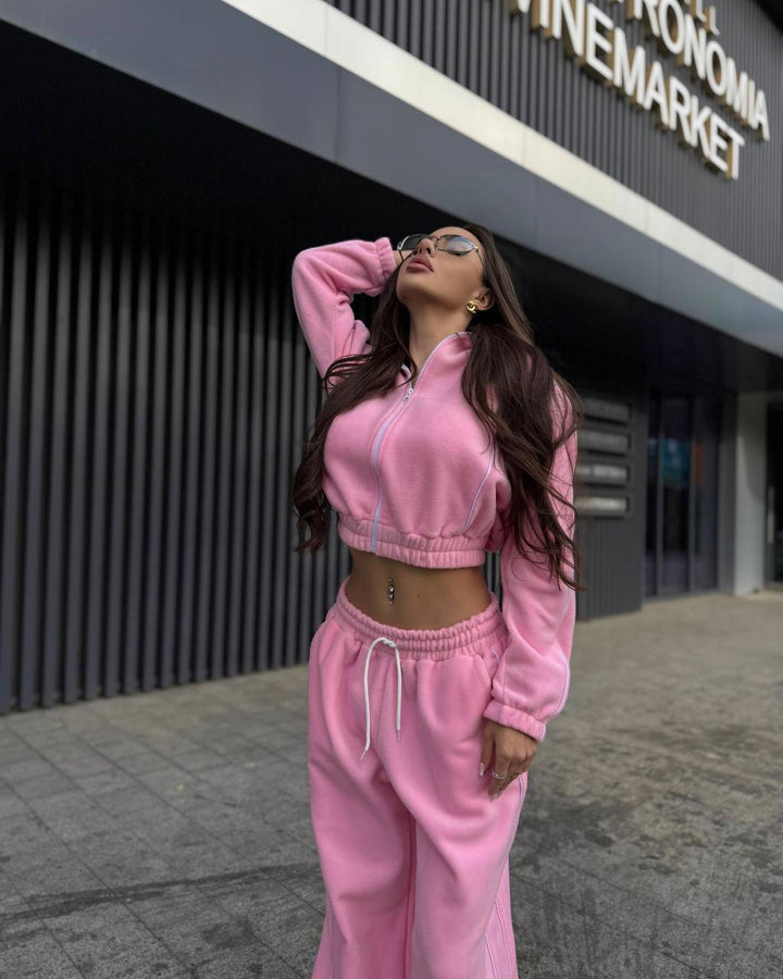 Kvinders afslappede cropped hoodie og brede joggebukser sæt Skovae