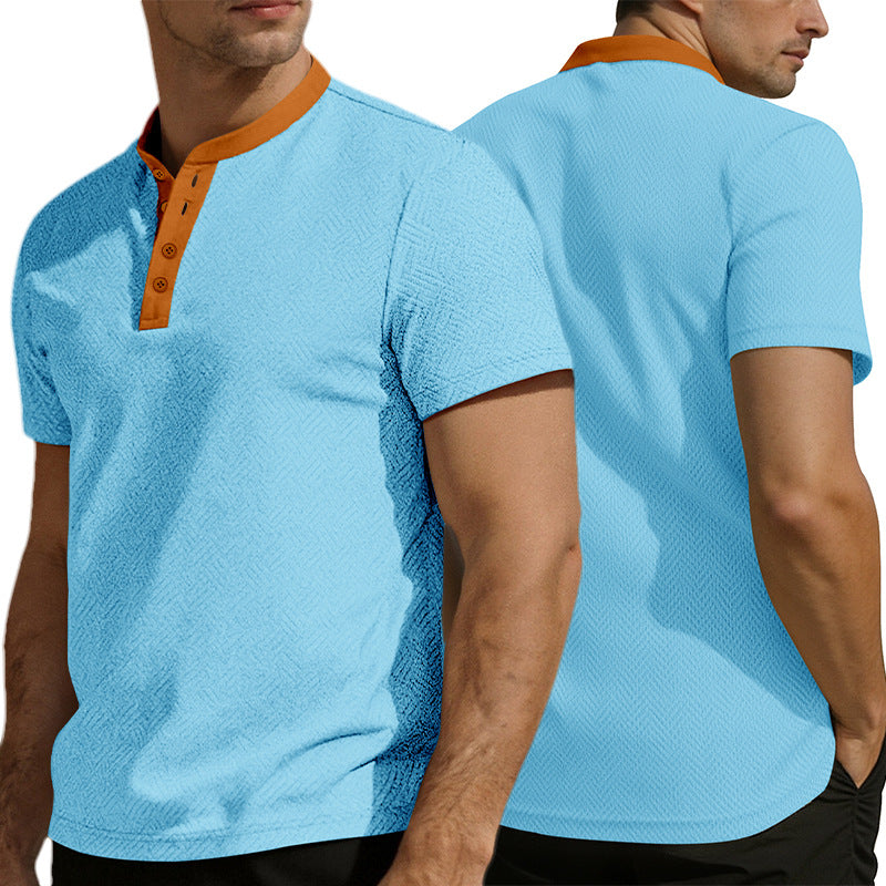 Herrer nan slankt kortærmet Henley polo skjorte med mandarin krave og fin jacquard struktur Skovae