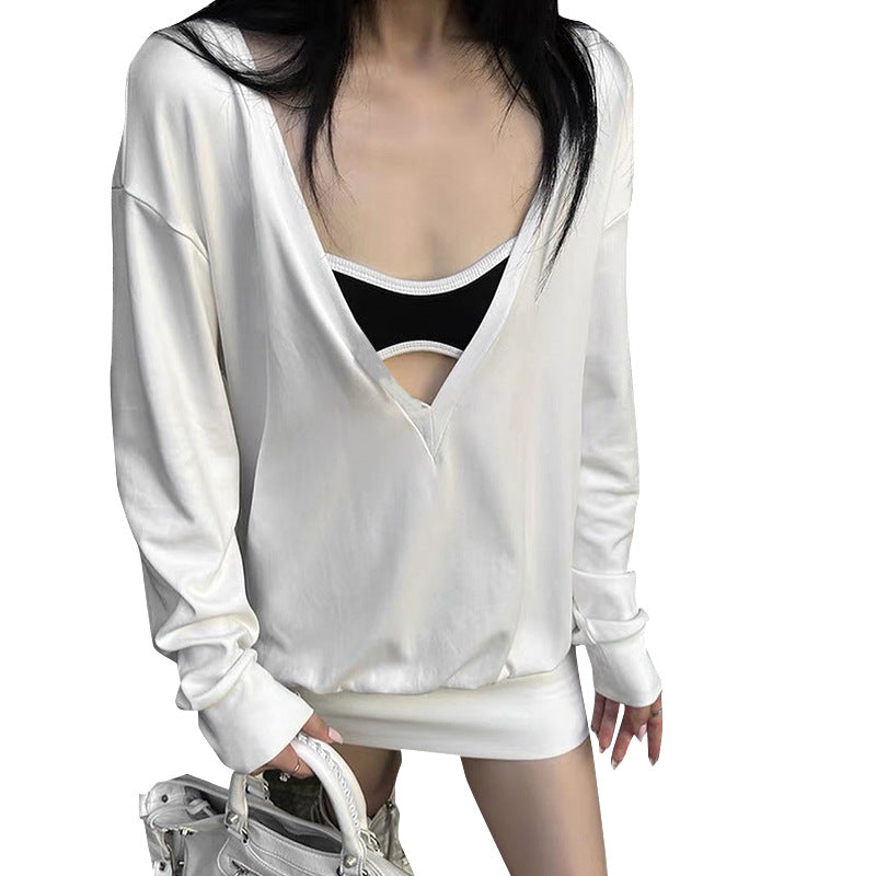 Dame Oversized Deep V-Udskæring Langærmet Top Stilla