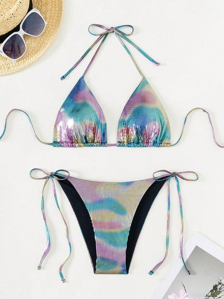 Dame funktionel triangel-bikini med stilfuld farvegradient Skovae