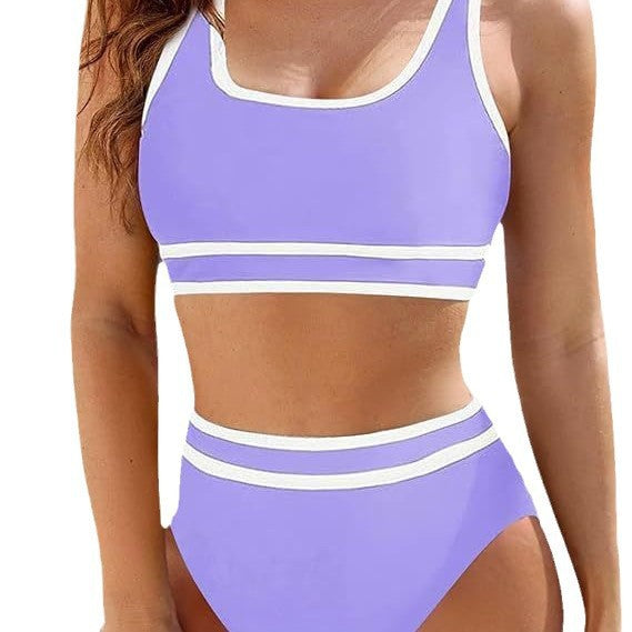 Dame sportsy bikini-sæt med højt skåret underdel og sporty overdel Skovae