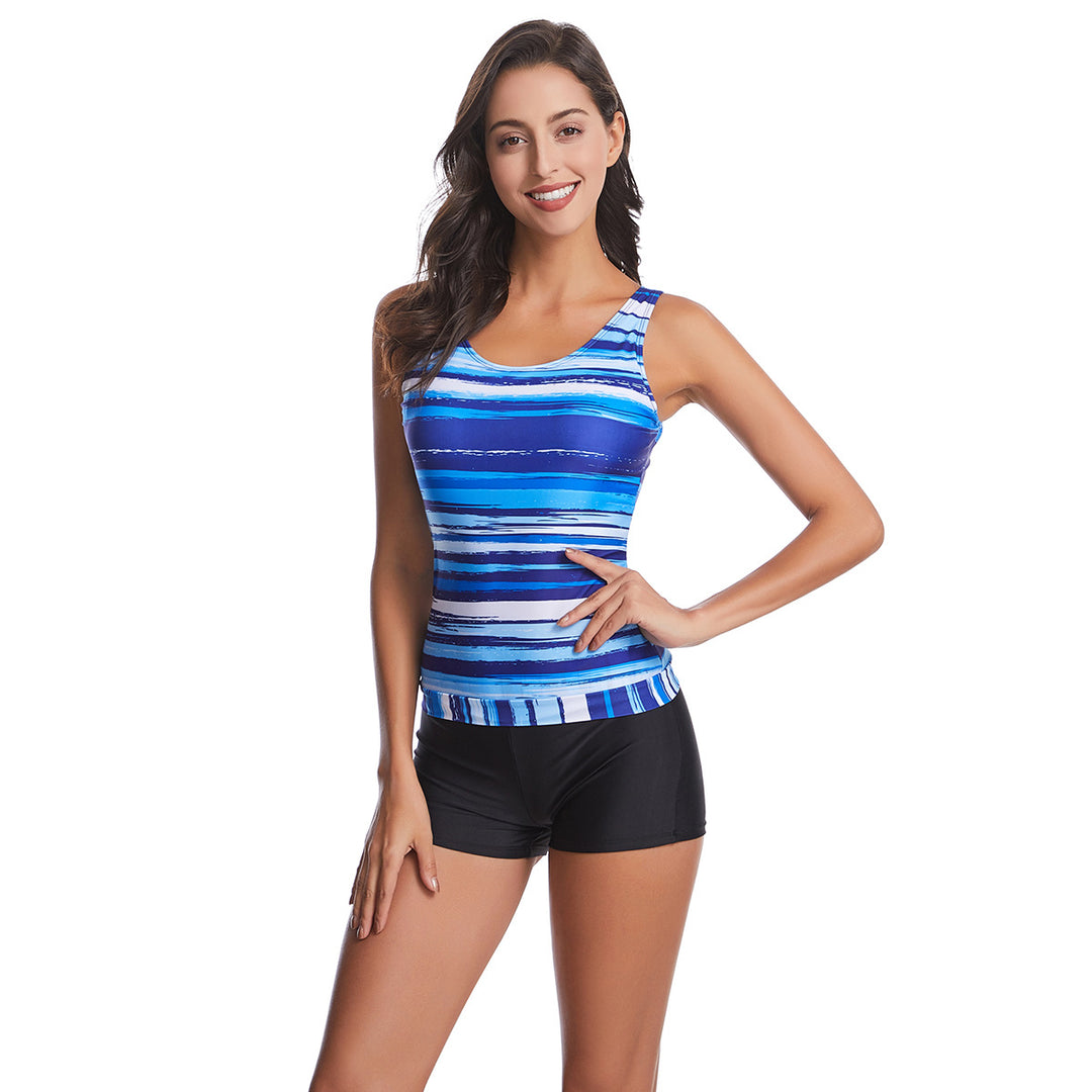Damer sporty tankini-sæt med mode stribe mønster Skovae