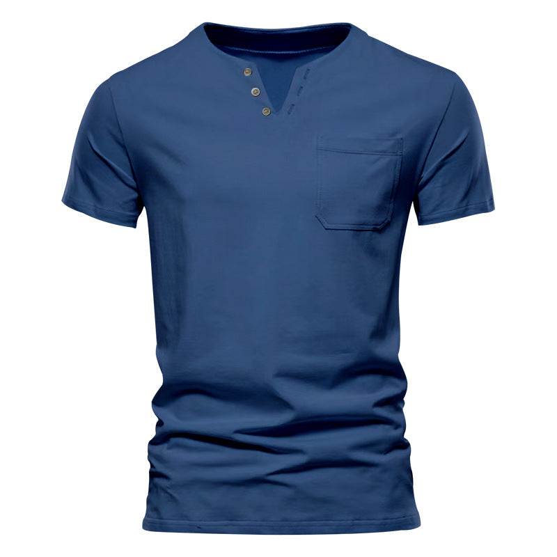 Herrer Kortærmet Henley-Shirt med knaplukning og praktisk brystlomme Stilla