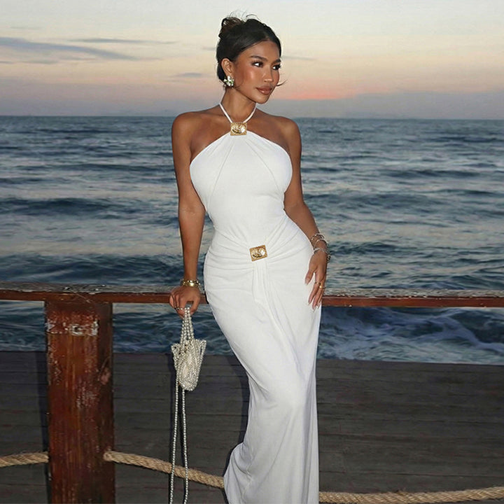 Dame Elegant Wickeldress med raffineret Halterneck Skovae