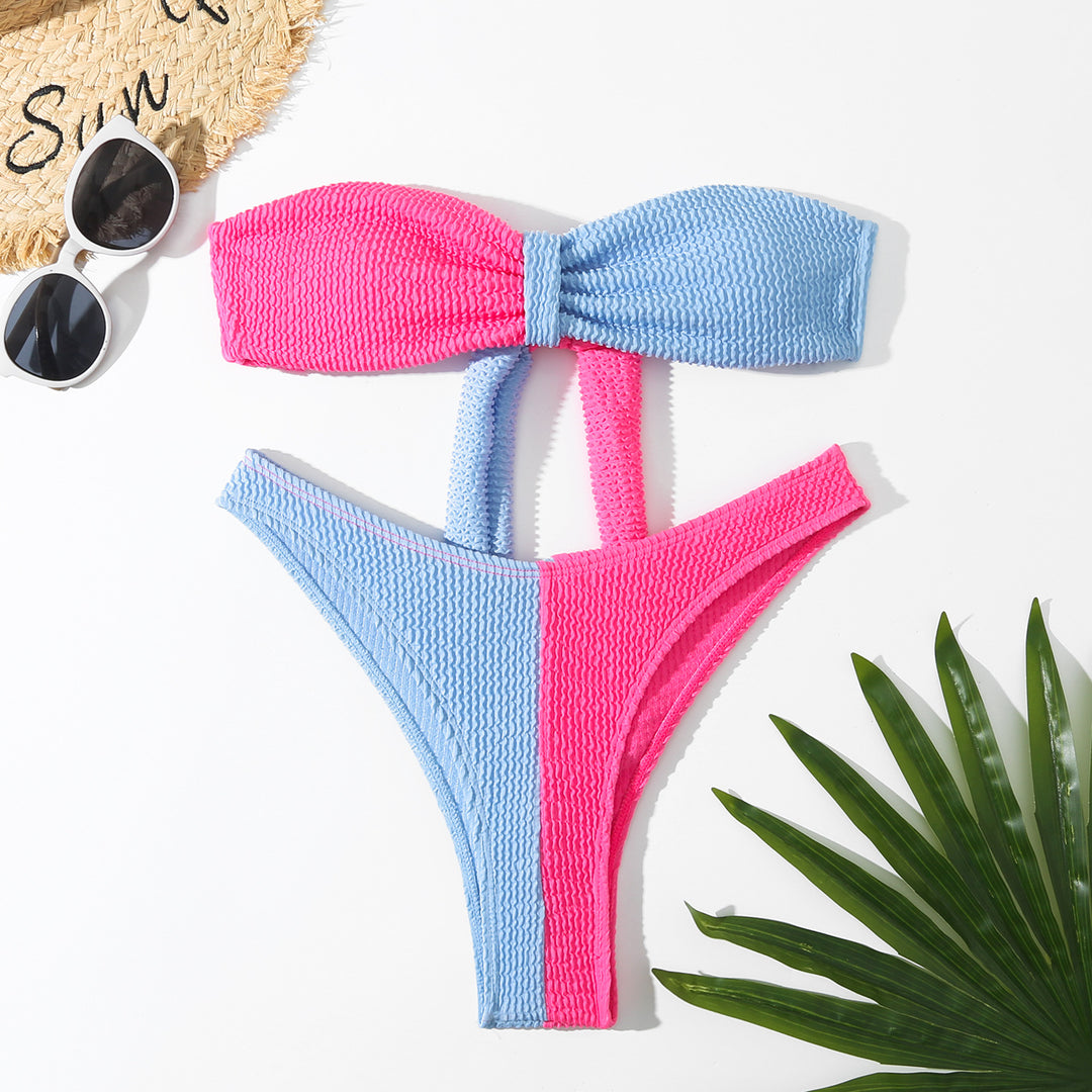 Dame Bandeau-bikini-sæt med unikt knudedesign og høj benudskæring Stilla