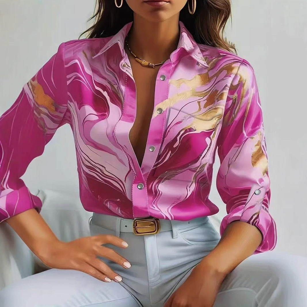 Dame Trendy Bluse med marmorert mønster Stilla