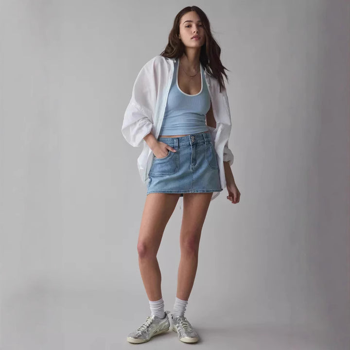 Damer Denim Mini nederdel med kvalitetslommer og moderne snit Skovae