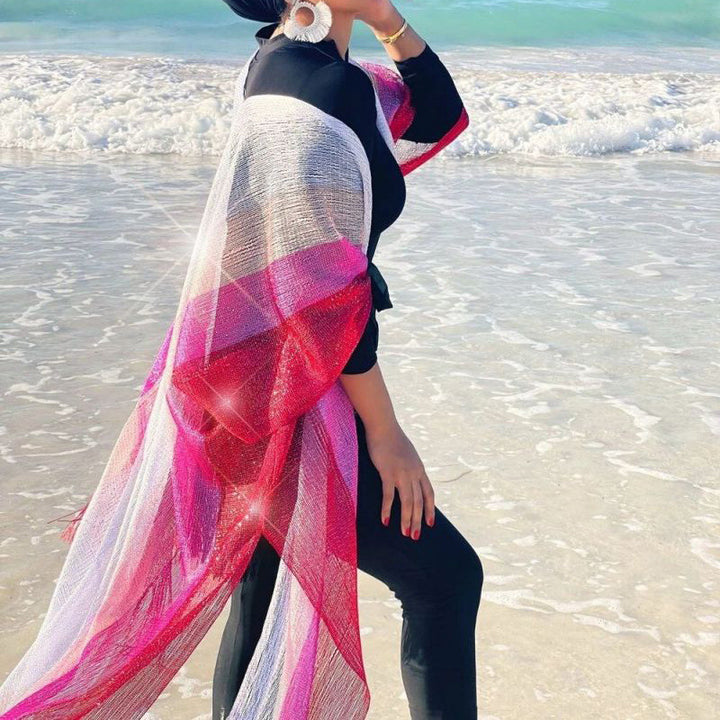 Dame elegant strandkimono med moderne frynser Stilla