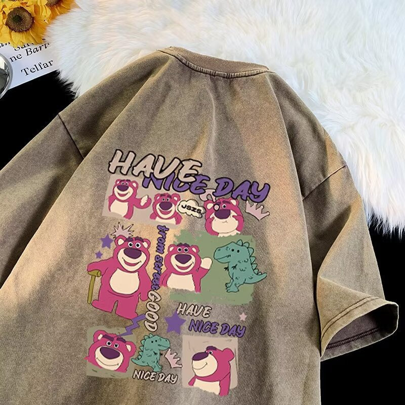 Dame T-shirt med glad cartoon-motiv og afslappet oversized-snit Stilla