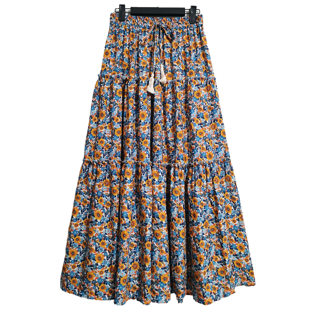 Femme Bohemian stribet Midi-nederdel med justerbart taljebånd Stilla