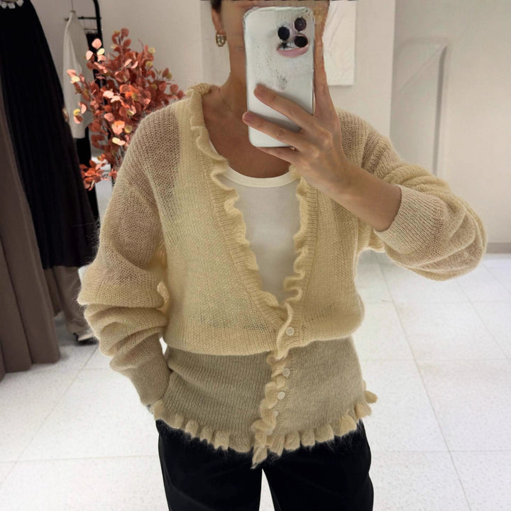 Kvinders cardigan med legende flæse design Stilla