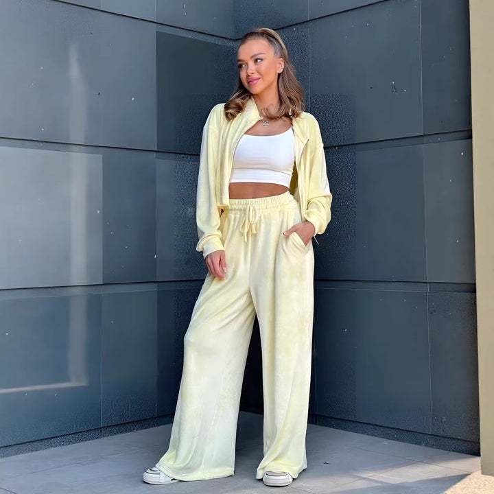 Kvinders sporty cropped sweatshirt og behagelige palazzo bukser sæt Skovae