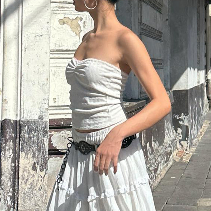Dame Bandeau-top med raffineret flæse-design Stilla