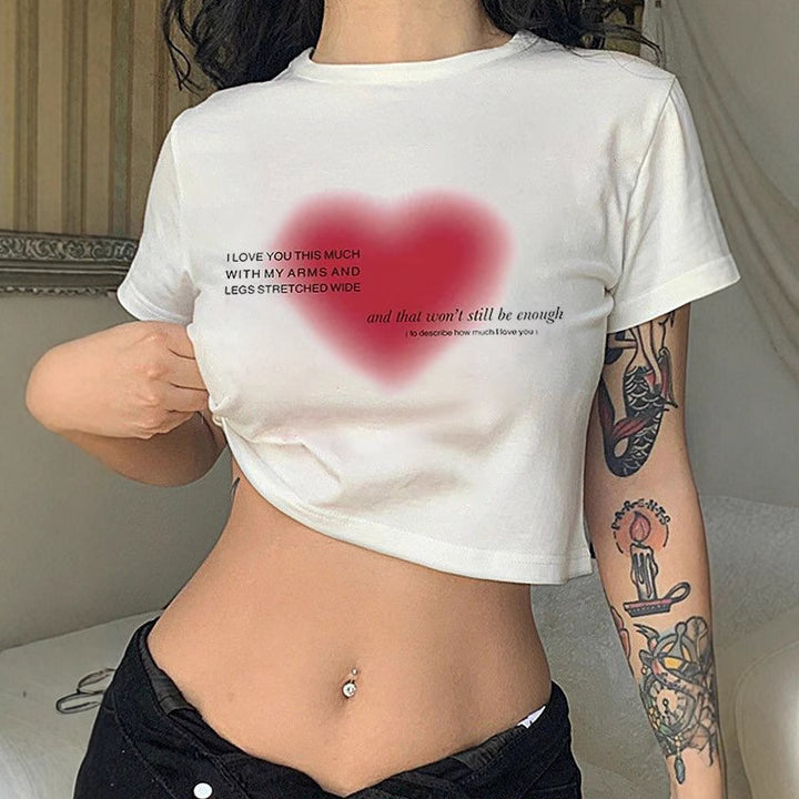 Dame Crop-T-Shirt med muntert kirsebærmotiv Skovae