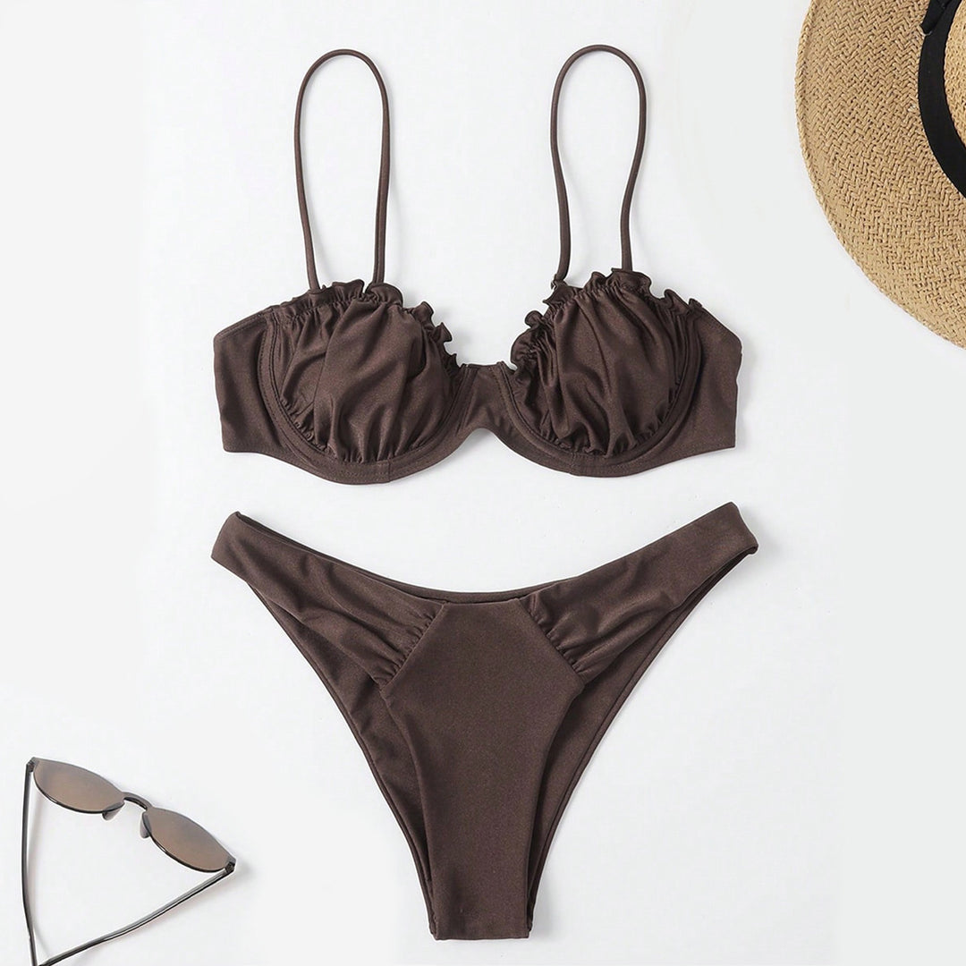 Dame Push-Up-Bikini med rynker og justerbare stropper Skovae