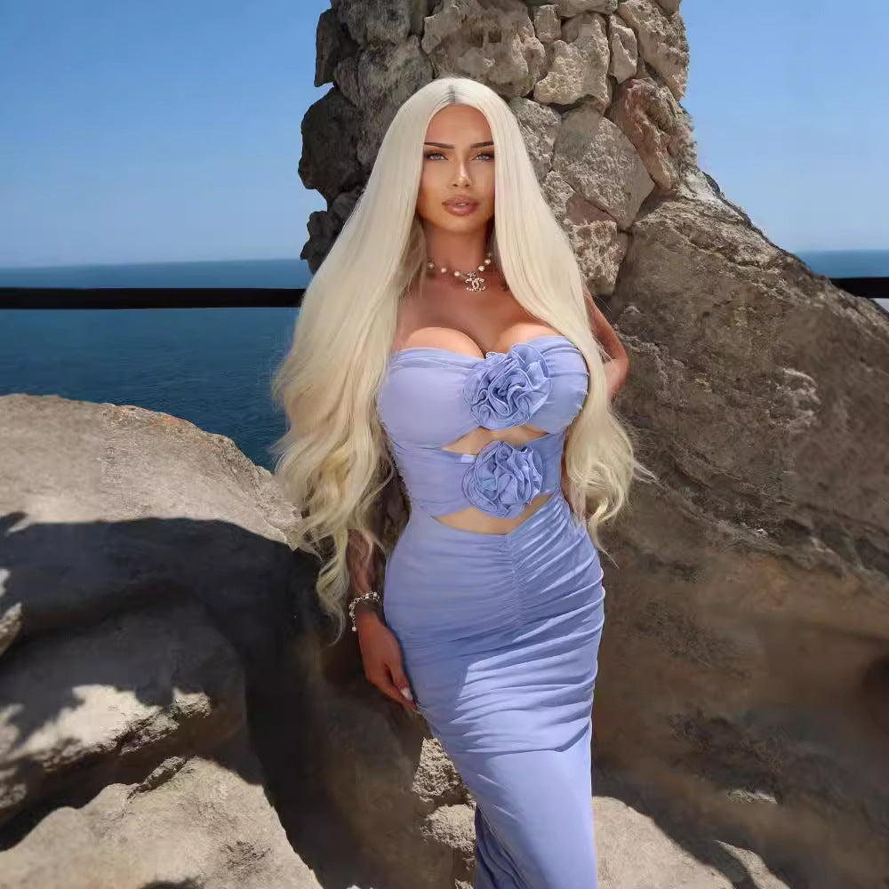 Dame Glamourøs Cut-Out Maxikjole med Rynkedetaljer Stilla