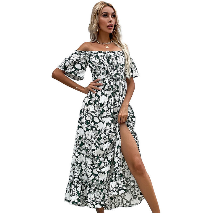 Kvinders Off-Shoulder Maxi Kjole med Blomsterdesign og Legeslids Stilla