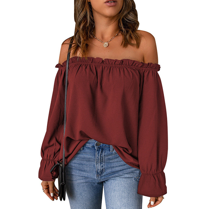 Damernes Off-Shoulder Bluse med Volangærmer og Dekorativ Kant Stilla