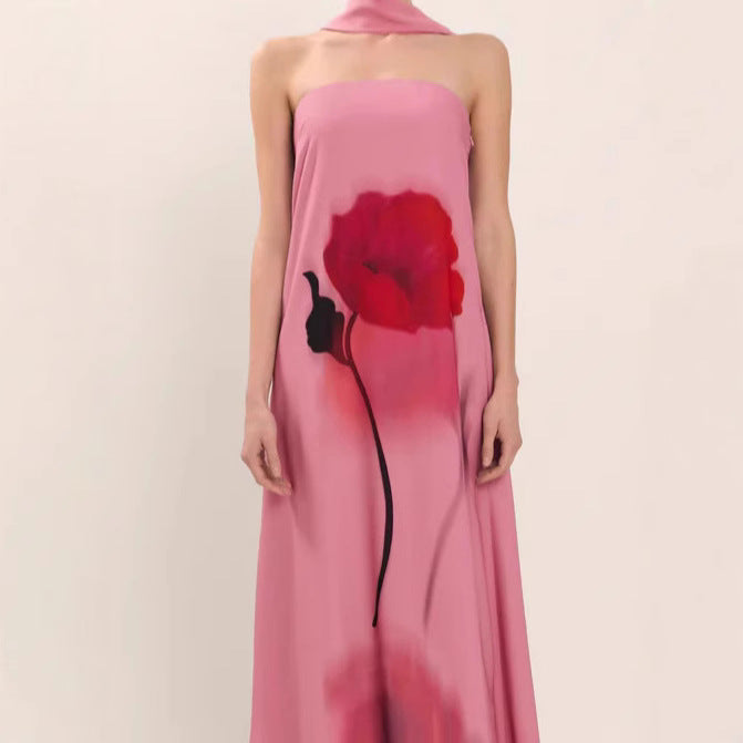 Femme Elegante Strapless Floral Maxi Kjole Stilla