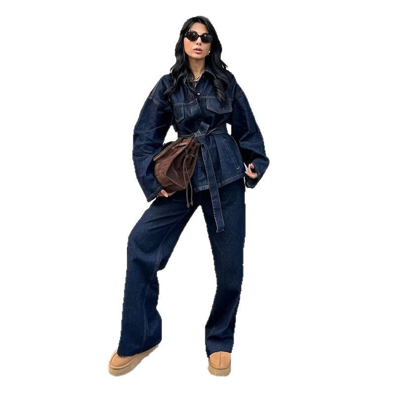 Dame brede jeans med højtaljet snit og klassiske lommer Skovae