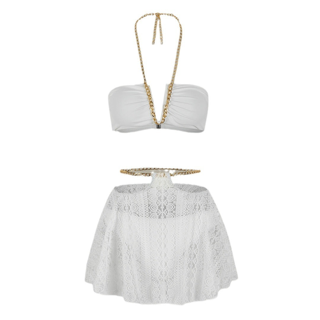 Dame bikini-sæt med moderne bandeau-top og elegant spids nederdel Stilla