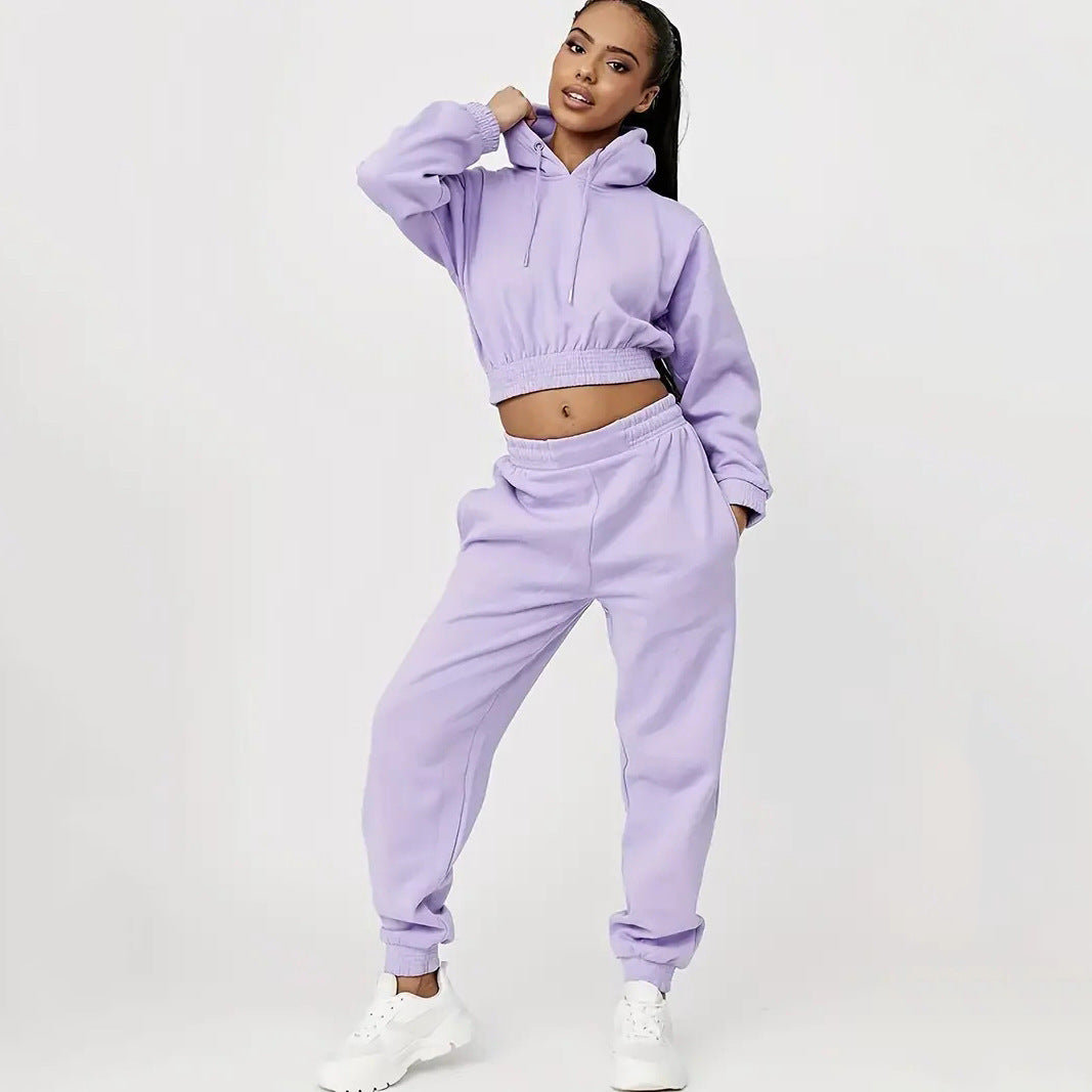 Kvinder cropped hoodie og afslappede joggingbukser sæt Skovae