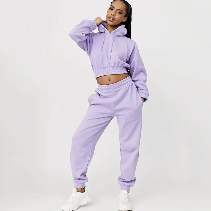Kvinder cropped hoodie og afslappede joggingbukser sæt Skovae