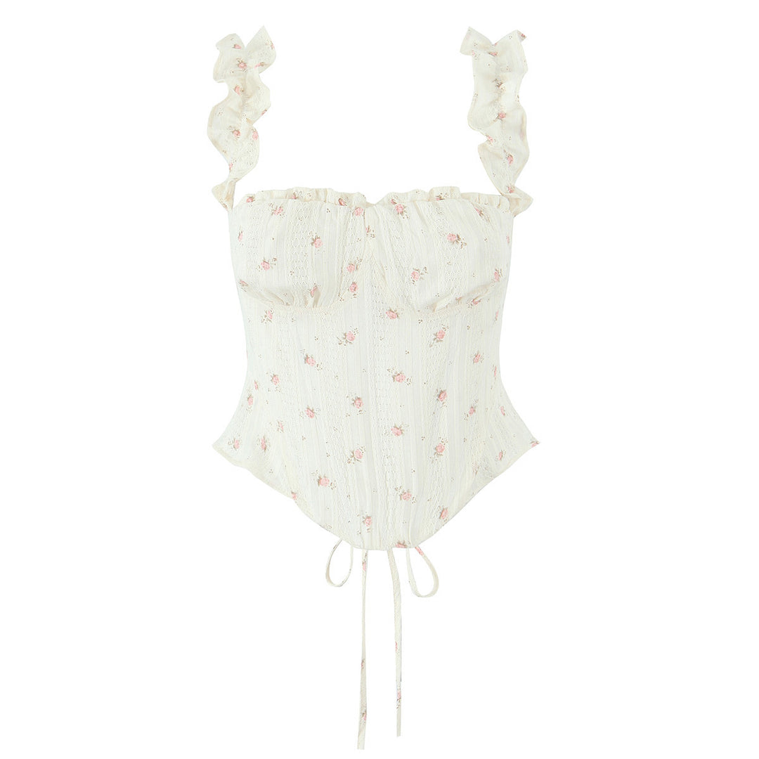 Dame stribet bustier med ruffle detaljer og justerbar snøre Stilla