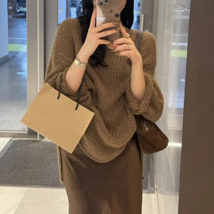 Stilla | Størrelse Pullover Grovstrik Off Shoulder Langærmet Fritidsfit