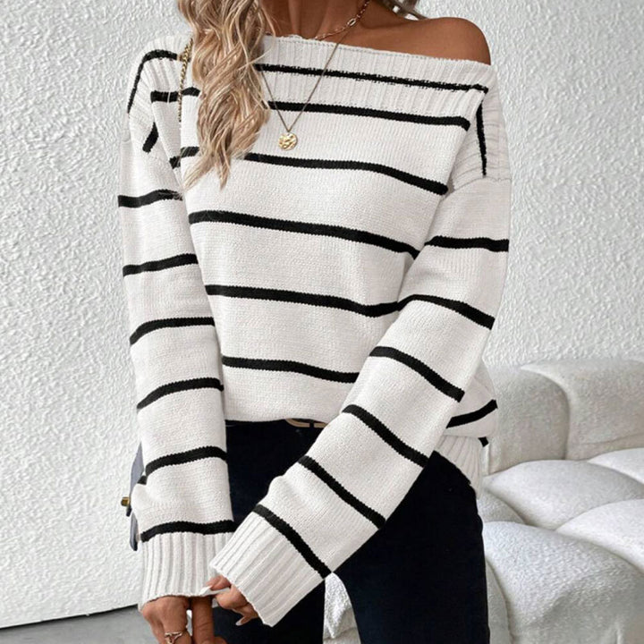 Dame afslappet sweater med iøjnefaldende stribedesign Stilla