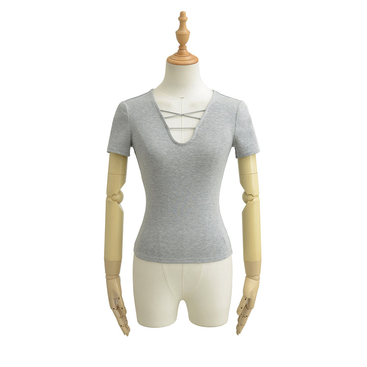 Dame afslappet V-hals T-shirt med unikt rygdesign Stilla