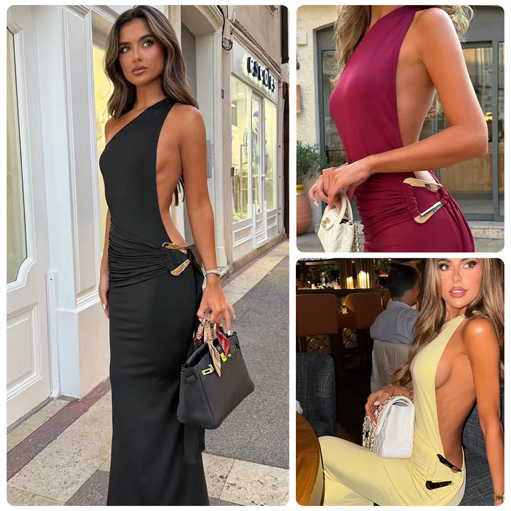 Kvinders Cut-Out Maxi Kjole med elegant rygudskæring og sidedraperinger