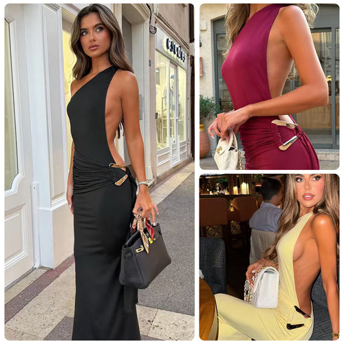 Kvinders Cut-Out Maxi Kjole med elegant rygudskæring og sidedraperinger