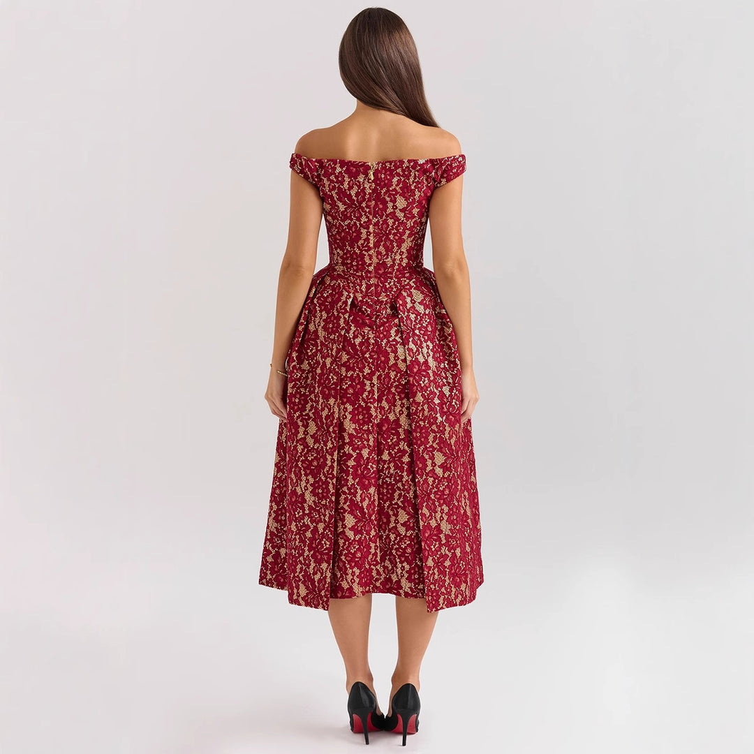 Damer spidskjole med off-shoulder design og elegant nederdel Stilla