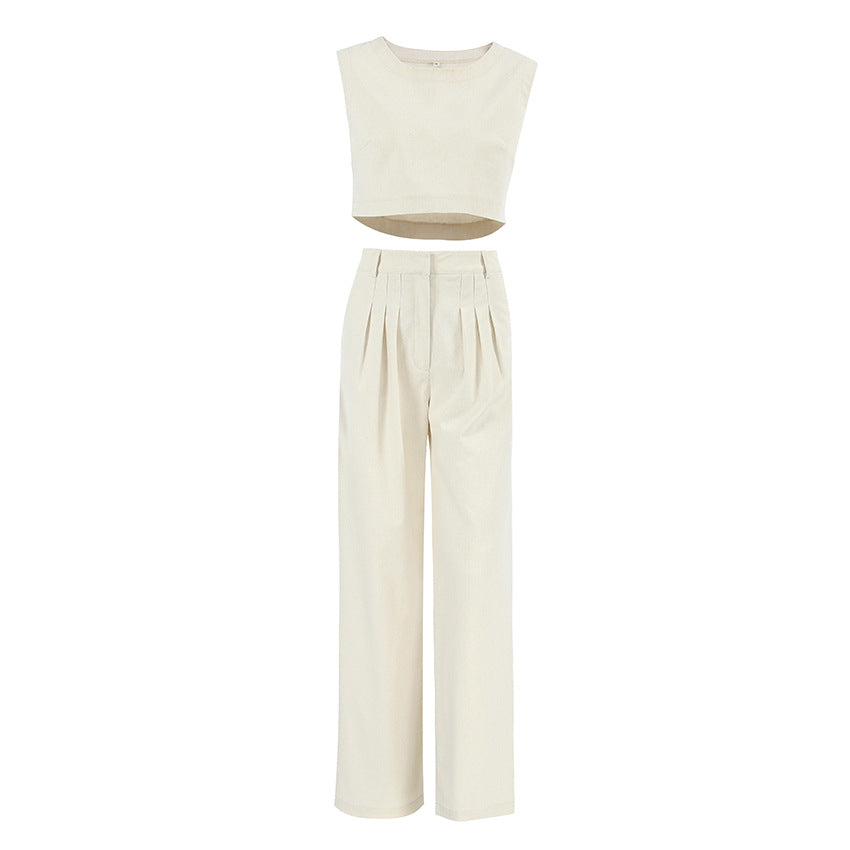 Dame Elegant kombineret Crop-Top og High-Waist-Bukser Sæt Stilla