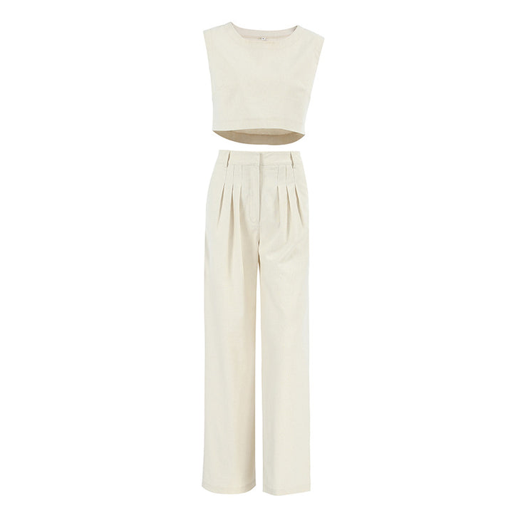 Dame Elegant kombineret Crop-Top og High-Waist-Bukser Sæt Stilla