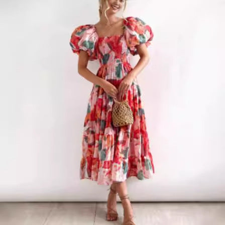 Dame Off-Shoulder Trappe maxikjole med blomsterprint Stilla