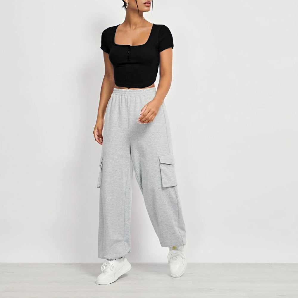 Kvinders cropped top med firkantet halsudskæring og knaplukning Stilla