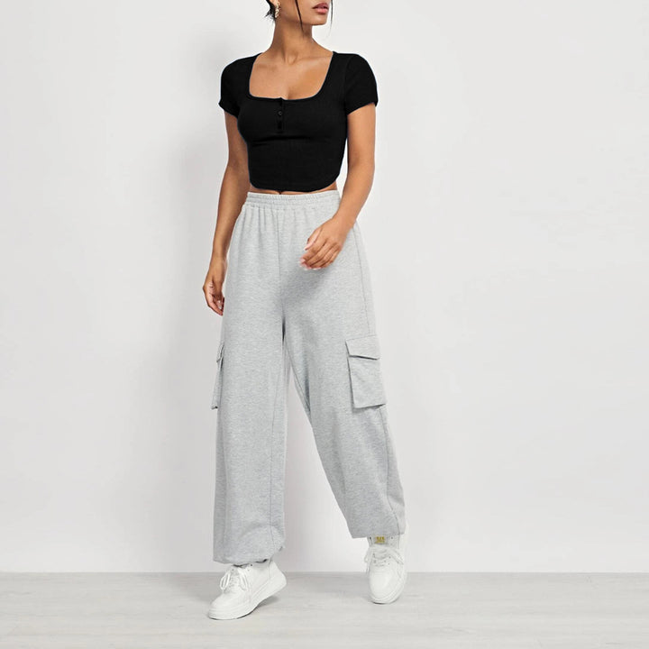 Kvinders cropped top med firkantet halsudskæring og knaplukning Stilla