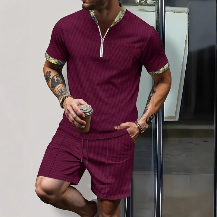 Herrer afslappet fritidsoutfit med kort lynlås og moderne krave Stilla