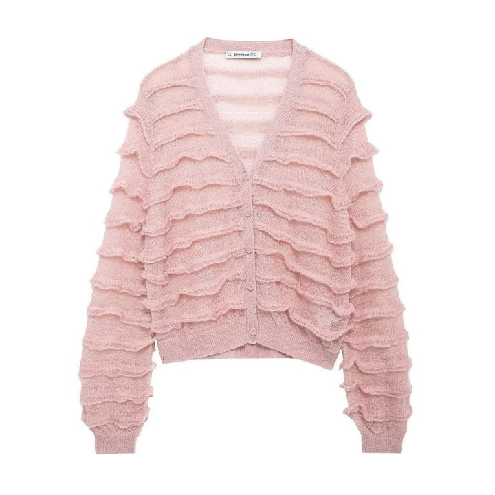 Kvinders cardigan med voluminøse flæse detaljer Stilla
