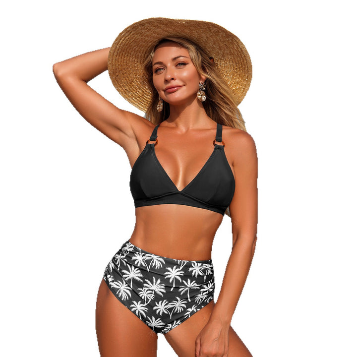 Damer Højtsnitset Bikini-sæt med justerbare stropper og moderigtigt palme-motiv Skovae