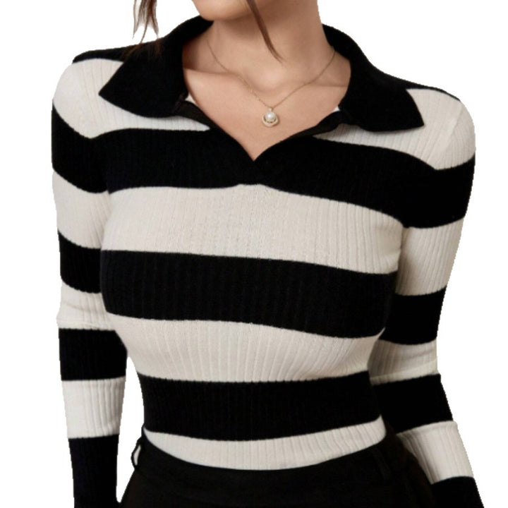 Femme Klassisk Stribet Rib-Polo-Trøje Stilla