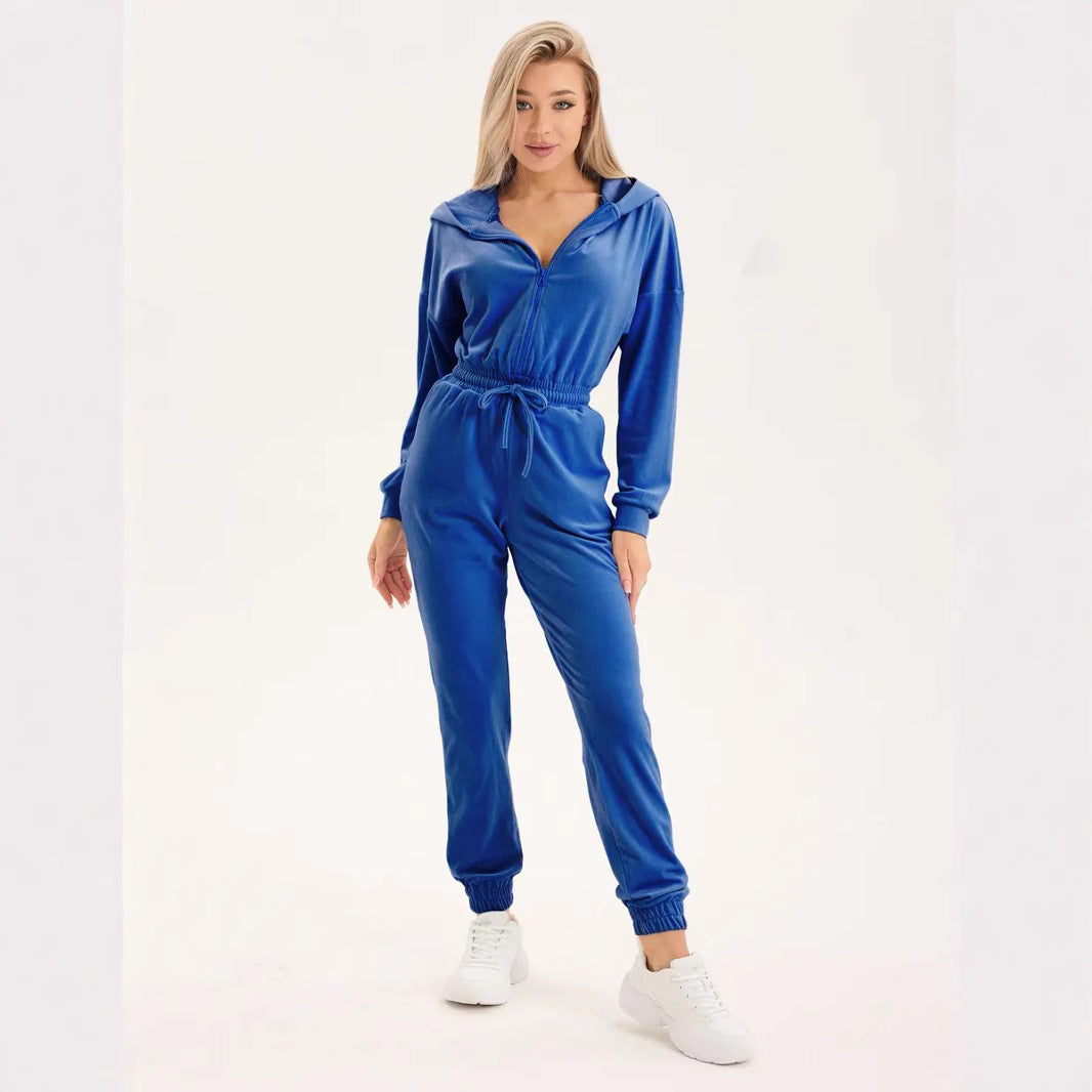 Kvinders fleece jumpsuit med praktisk lynlås og elastisk taljehæk